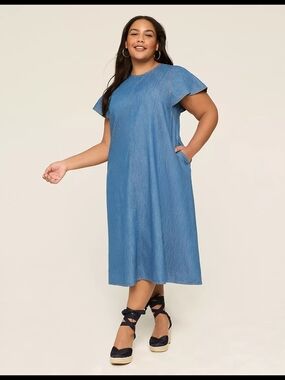 Lane Bryant Denim Flutter-Sleeve A-Line Dress 14
